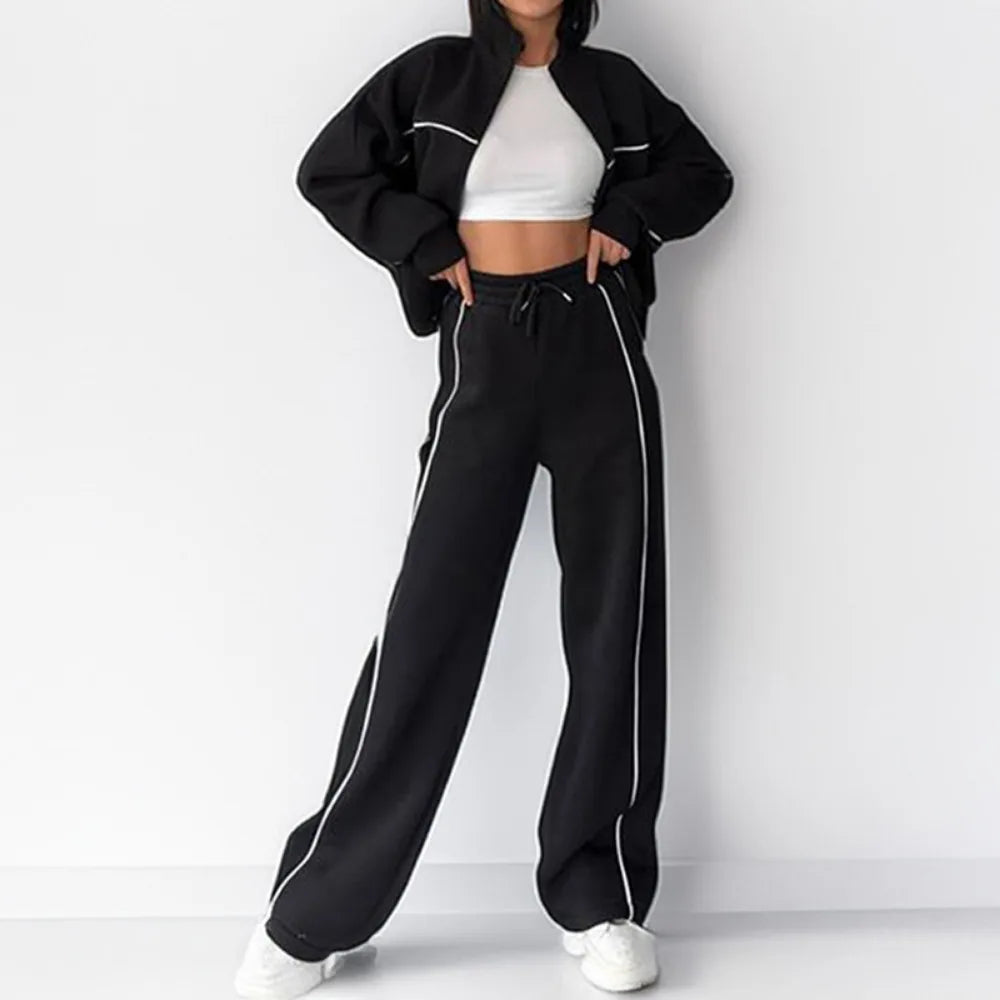 Women Two Piece Sets Tracksuit Outfit Jacket Sweatshirts Pocket Drawstring Long Pants Suit Thick Casual Office Lady Autumn - Kimlud