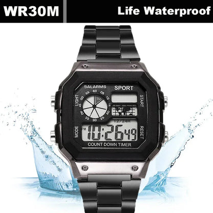MAYZHISU Classic Men's Digital Watches Luxury Stainless Steel Strap Sport Watches Men Military Clock LED Sport Wristwatch - Kimlud