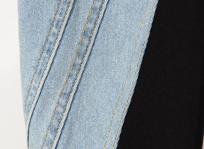 Patchwork Colorblock Women's Jeans High Waist Slim Casual Straight Denim Pencil Pants Female Fashion | Kimlud Mid Range Pants