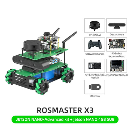 ROSMASTER X3 ROS2 Robot Aluminum Alloy Frame Autopilot Lidar Mapping for Jetson NANO Orin NX SUPER Orin NANO SUPER Raspberry Pi5