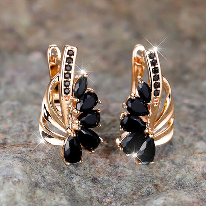 Luxury Female Blue Green Clip Earrings Charm Gold Color Trendy Zircon Stone Wedding Jewelry For Women | Kimlud Luxury Jewelry