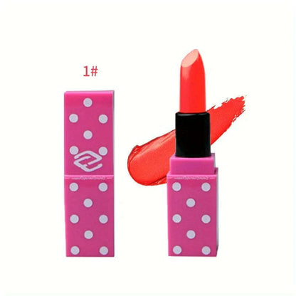 8 Colors Super Cute Girls Lipstick, Pink Polka Dots Design Long Lasting Non-fading Waterproof Velvet Lip Color, Non-Stick Cup