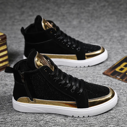 Spring and Autumn New Men Casual Shoes Non-slip Breathable Shoes Gold Sneaker High Top Leather Shoe Outdoor Big Size 45 46 47 48