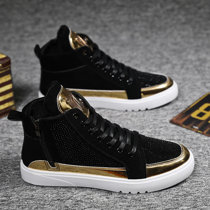 Spring and Autumn New Men Casual Shoes Non-slip Breathable Shoes Gold Sneaker High Top Leather Shoe Outdoor Big Size 45 46 47 48