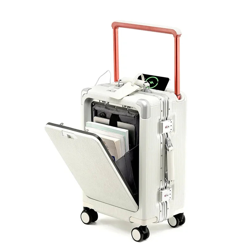 Premium PC Wide Trolley Luggage Front Opening Multi-Functional Women's 20-Inch Boarding Box and Men's 24-Inch Suitcase...