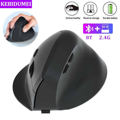 Bluetooth Mouse Vertical Mouse Ergonomic 2.4G Wireless Optical Mice 3 Adjustable DPI 800/1200/1600 6 Buttons for Laptop Desktop