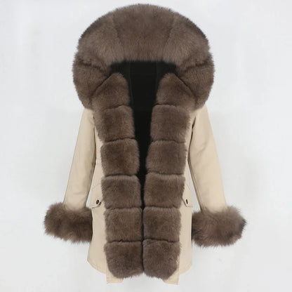 OFTBUY 2024 Fashion Winter Jacket Women Real Fur Coat Natural Real Fox Fur Collar Loose Long Parkas Big Fur Outerwear Detachable