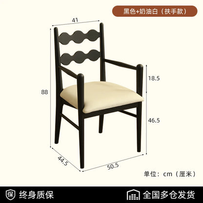 Solid Wood Dining Chair Household French Makeup Soft Bag Armrest Chair Light Luxury Balcony Backrest Silla Comedor Furniture - Kimlud