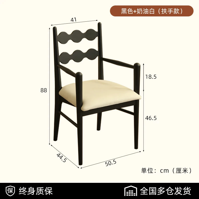 Solid Wood Dining Chair Household French Makeup Soft Bag Armrest Chair Light Luxury Balcony Backrest Silla Comedor Furniture - Kimlud