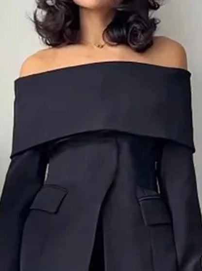 Yeezzi 2025 New Office Lady Commute Off-The-Shoulder Blazer Women Long Sleeves Solid Color Split-Front Zipper Formal...