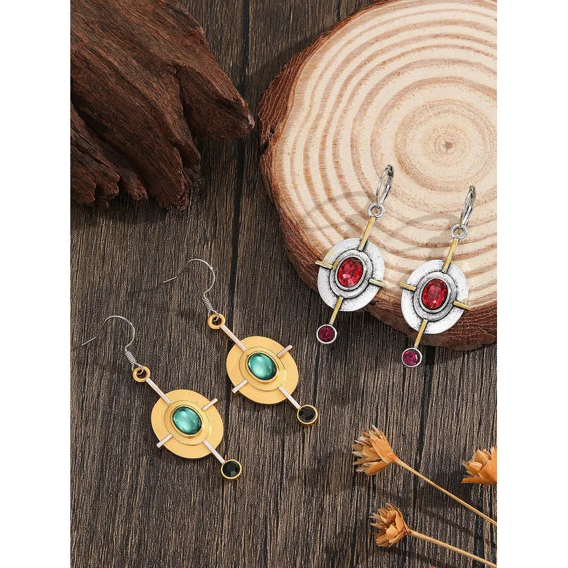 Vintage Tribal Spiral Dangle Earrings for Women Metal Geometry Twist Bronze Metal Painting Pattern Ethnic Earrings Gift