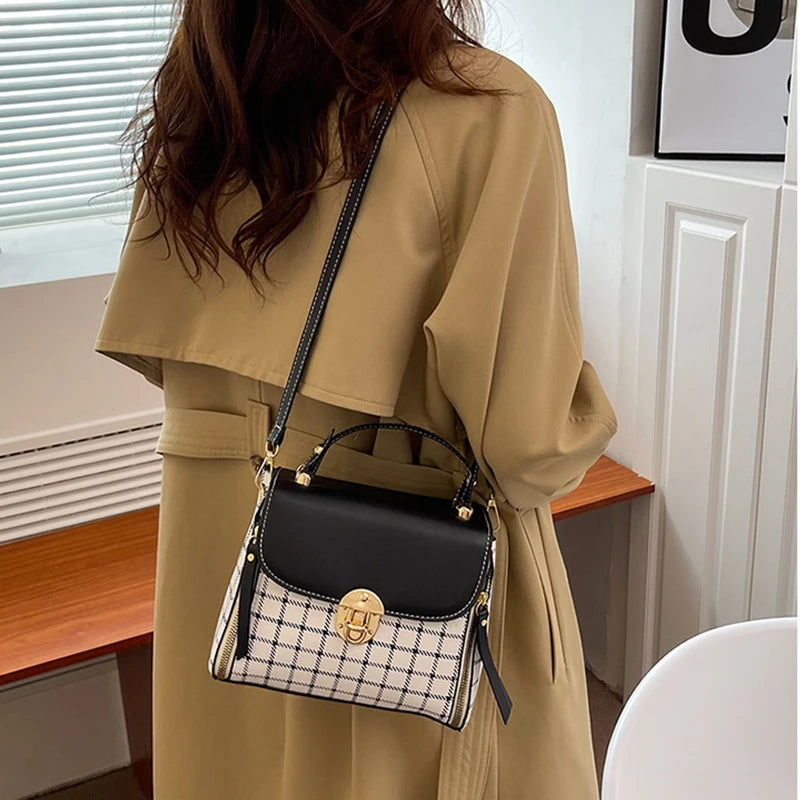 Women Trendy Flap Shoulder Bag PU Leather Crossbody Bag Simple Plaid Designer Messenger Bag Small Purse and Handbags Pouch
