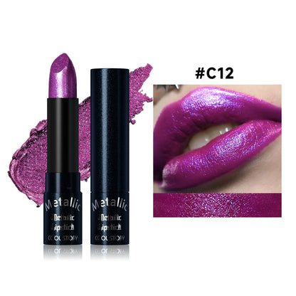 Metallic Pearlescent Pink Glitter Velvet Lipstick Waterproof Long Lasting Matte Shimmer Diamond Lipstick Women Makeup Cosmetics