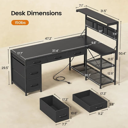 L Shaped Gaming Desk with 5 Drawers and Storage Shelves for Home Office and Study Room Reversible Corner Computer Desk with Bui - Kimlud