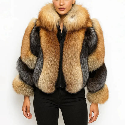 Women's Real Red Fox Fur Jacket With Silver Fox Collar Coat Thick Warm and Fashionable in Winter 23A0616
