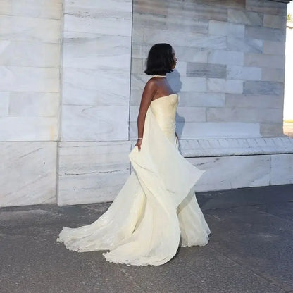 Ofherown Elegant Shiny Yellow Pleat Chiffon Evening Dresses with Scarf Stapless Mermaid Prom Gowns for Women Customized