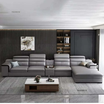 Large Apartment Chaise Leather Sofa Combination Set Modern Light Luxury Living Room Sofas Creative Office Comfortable Large Sofa