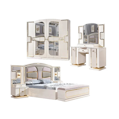 A Modern White Luxury King Size Leather Bedroom Bed Double Home Master Room Queen Wooden Full Mdf Bedroom Sets Furniture - Kimlud