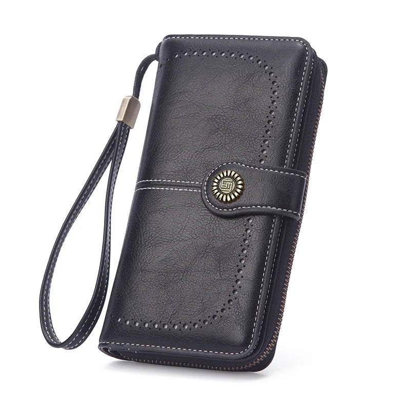 Women/Men Retro Long Wallet PU Leather Function Luxury Design Long Zipper Handbags Cowhide Card Bags Female Fashion Purse