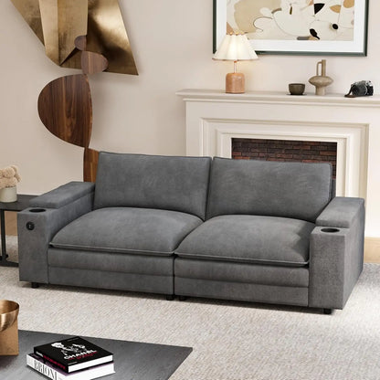 U-Shaped Sectional Sofa Ottoman Storage Armrest USB Ports Spring Cushion Solid Wood Chenille Living Room 115", Customized - Kimlud