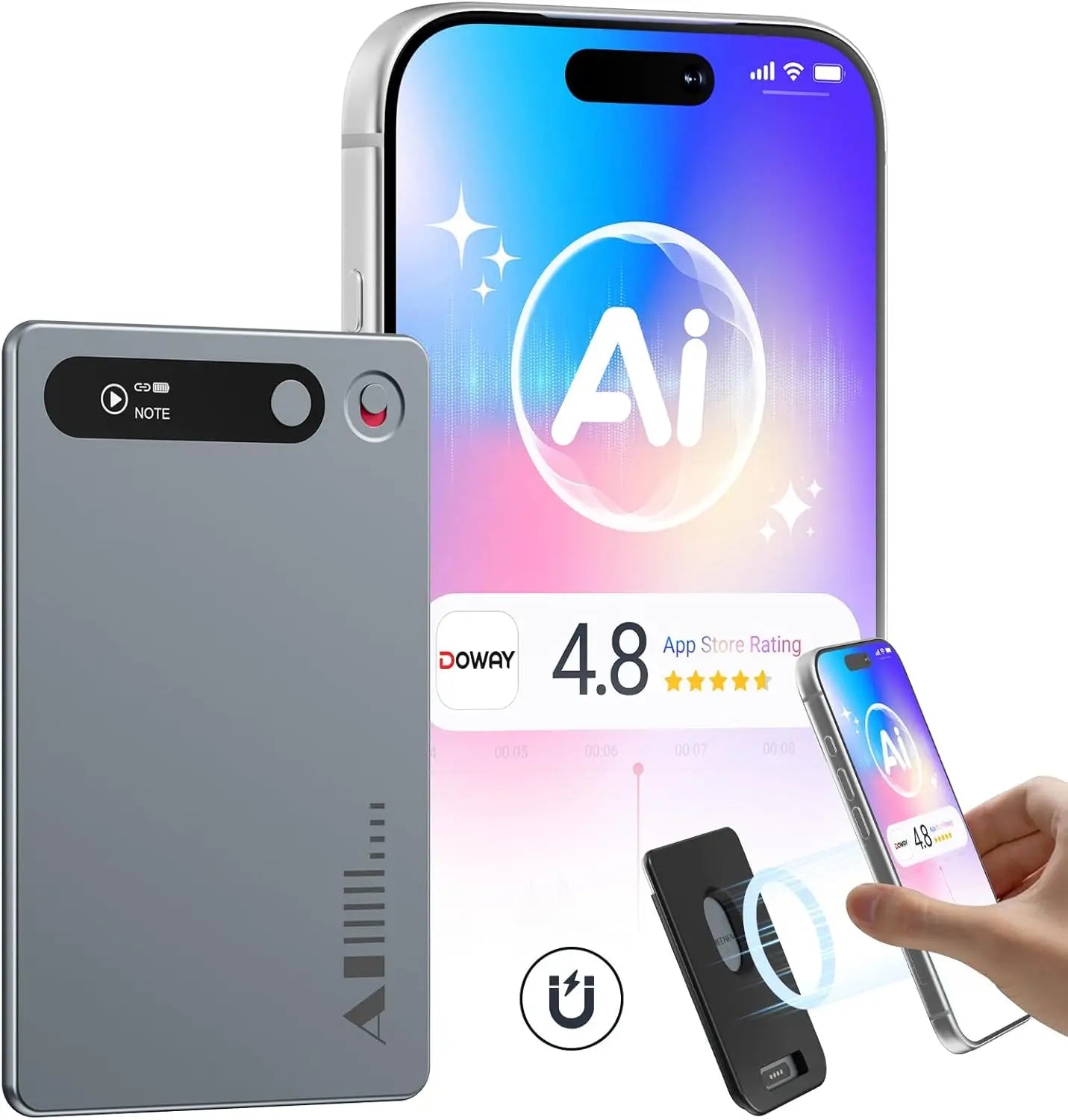 MECHEN 64GB  AI Voice Recorder, AI Notetaking Device for Meetings, Lectures, Calls, AI Transcription & Summarization