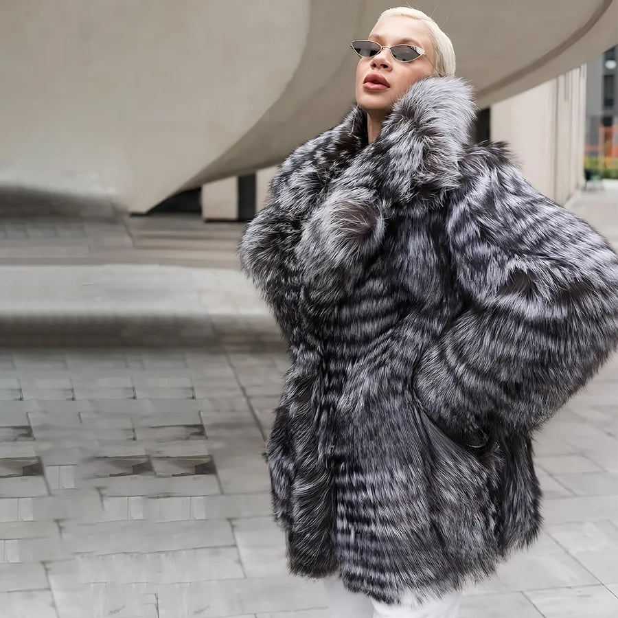 Genuine Fox Fur Jackets Silver Fox Fur Coats Womens New Arrivals High Quality Fox Fur Coats With Lapel