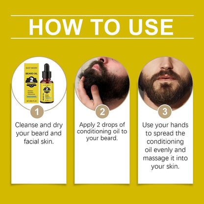 East Moon Men Beard Care Oil Effectively Nourish Quick Absorbing Grooming Soften Healthy Caring Natural Fragrance Beard...