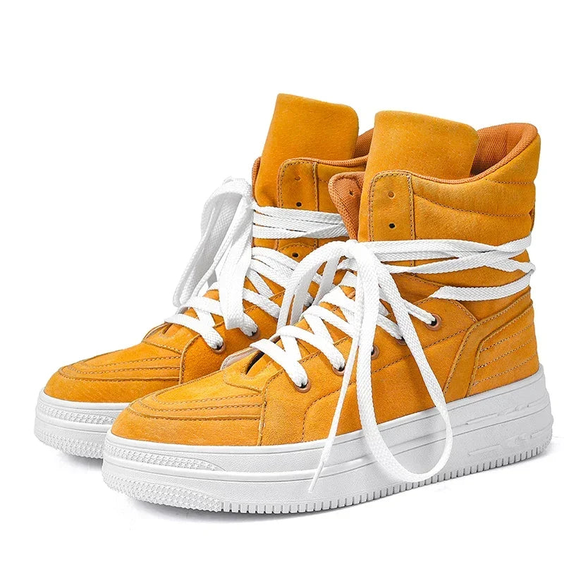 VIPOL Men's High-Top Shoes, Sports Shoes, Denim Boots, High-Top Versatile Thick-Soled Height-Increasing Sneakers