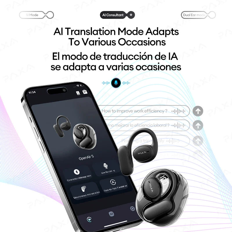 PAXA Openair5 AI new true wireless Bluetooth sports headphones 5.4 long life intelligent translation headphones in 128 languages
