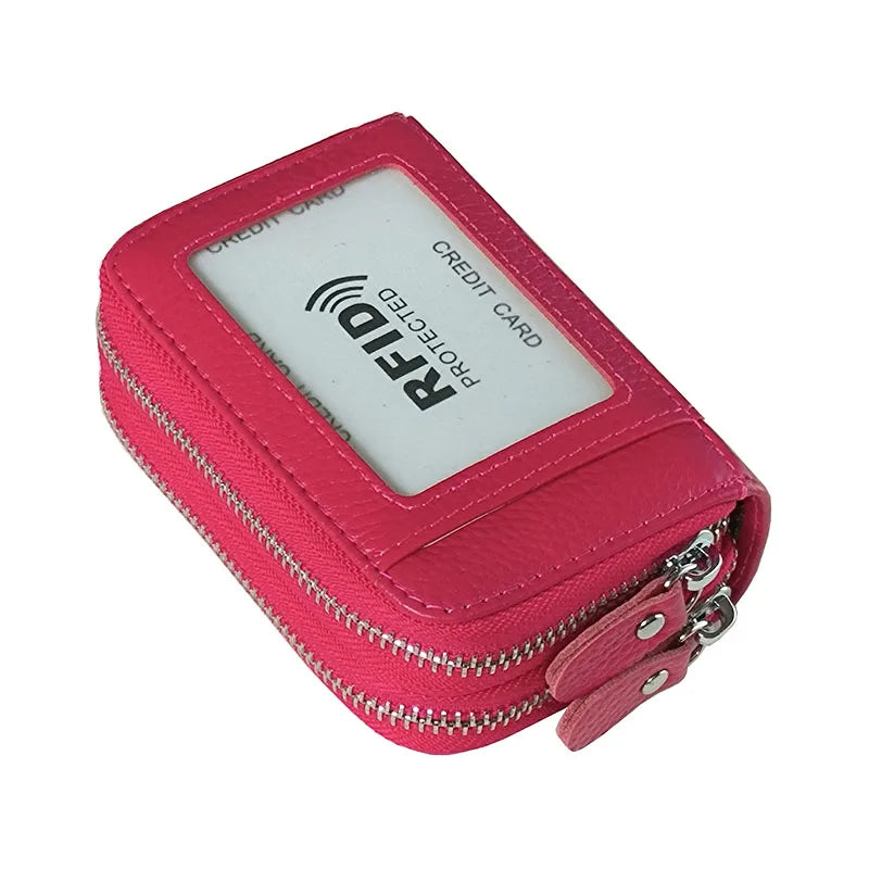 RFID Blocking Fashion Women Card Holder Genuine Leather Double Zipper Large Capacity Female Wallet Purse | Kimlud Mid...