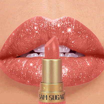 Diamond Pink Lipstick Chocolate Brown Metallic Glitter Lipstick Long-Lasting Waterproof Shimmer Pearl Sparkling Lip Gloss Makeup - Kimlud