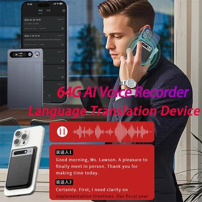 64G AI Voice Recorder Transcribe & Summarize Audio Recorder Language Translation Device Support 134 Languages for Meetings/Calls