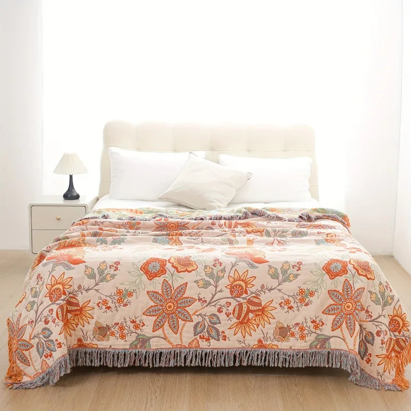 Towel Blanket Summer Cool Blanket Pure Cotton Thickened Enlarged Air Conditioning Blanket Suitable Sofa Blankets 4 Layer...