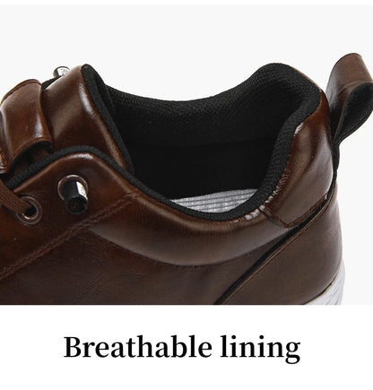 HKDQ Trend Leather Casual Shoes Men Fashion Leisure Slip-on Men's Shoes Original Design Elastic Comfortable Men Skateboard Shoes