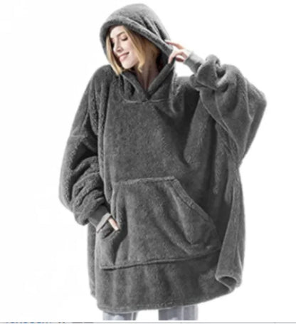 Long Sleeves With Pockets Hoodie Pajamas Women Autumn Winter Fashion Solid Color Loose Double-sided Velvet Home Clothes...
