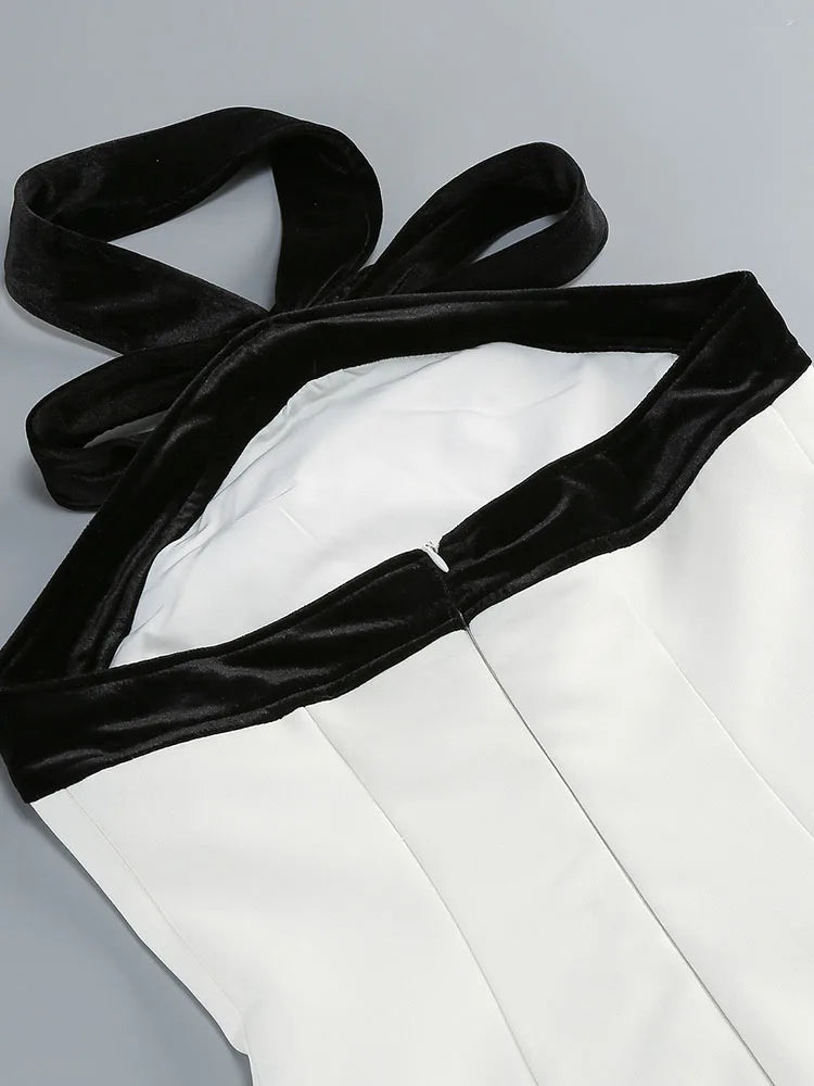 Sexy Sleeveless Black Butterfly Bow Halter Neck Mini Dress Women White Backless Patchwork Slim Evening Cocktail Party Dresses