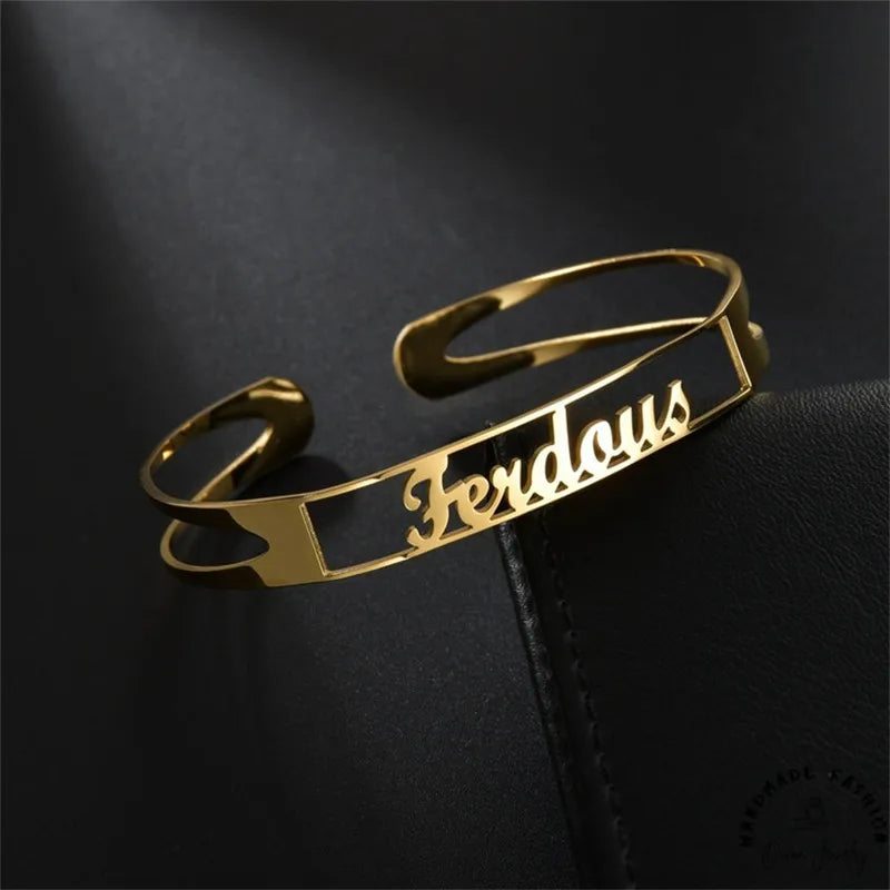 18k Custom Engraved Bracelet Numeral Name Message Bangle Titanium Steel Gold Silver Adjustable Women's Cuff Mother's Day Gift
