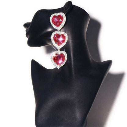 Exaggerate Design Pink Crystal Heart Earrings Statement Jewelry Women 2023 Love Pendant Rhinestone Dangle Earrings Party Gifts