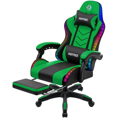300lbs Load RGB Gaming Chair with Speakers Ergonomic Massage Computer Gaming Chair with LED Lights and Footrest High Back Video
