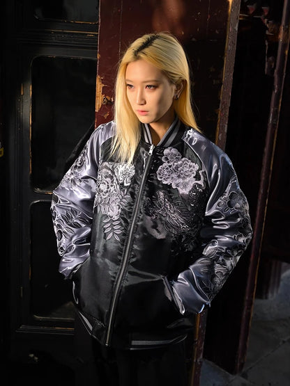 New 2025 Hot Style Men Boys Modified Liquid Light Sensation Coats Dragon Tiger Reversible Baseball Sukajan Souvenir...