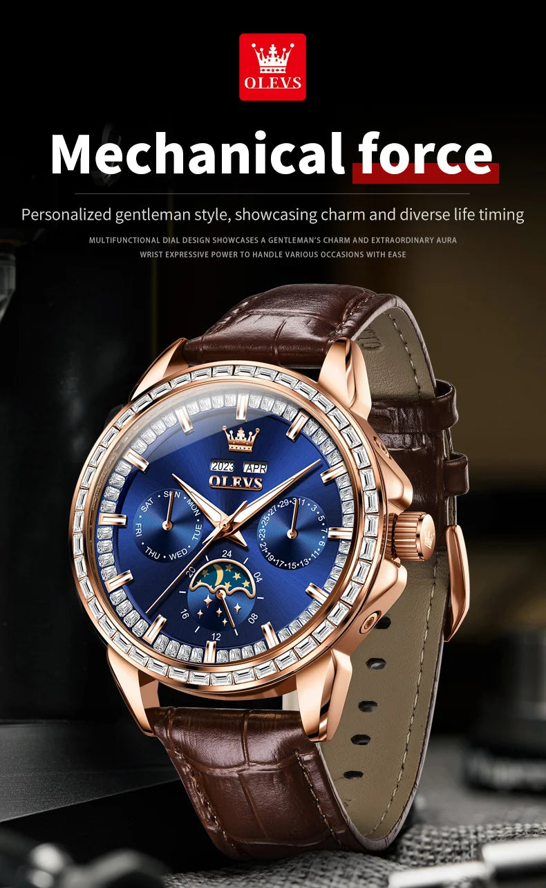 OLEVS 6695 Luxury Man Watch Original Brand Diamond Bezel Moon Phase Waterproof Glow Automatic Mechanical Wrist Watches...