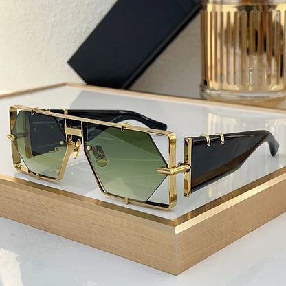Ins MOD004 Half Frame Polygon Gradient Sunglasses Uv400 Men Alloy Acetate Personalization High Street Classical Eyeglasses - Kimlud