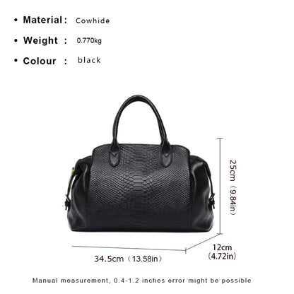 Aidrani Light Luxury Genuine Leather Women's Bag with Crocodile Pattern Large Capacity Women's Handbag Black Commuter Multi func