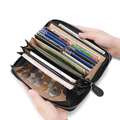 Credit Card Holder Wallet Rfid Blocking Slim Genuine Leather Organizer Zipper Pocket Id Card Pouch Case Purse With 20 Card Slots