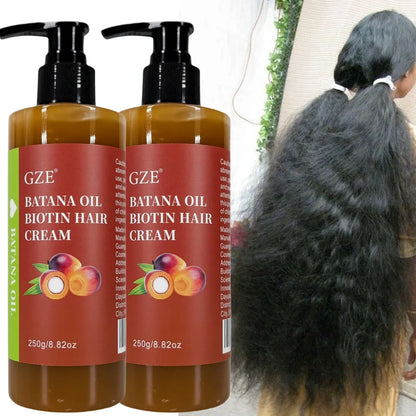 2 Pack GZE Batana Oil Biotin Hair Cream Strong Hair Anti-Breakage Repair Split Ends Silky For Dry Hair