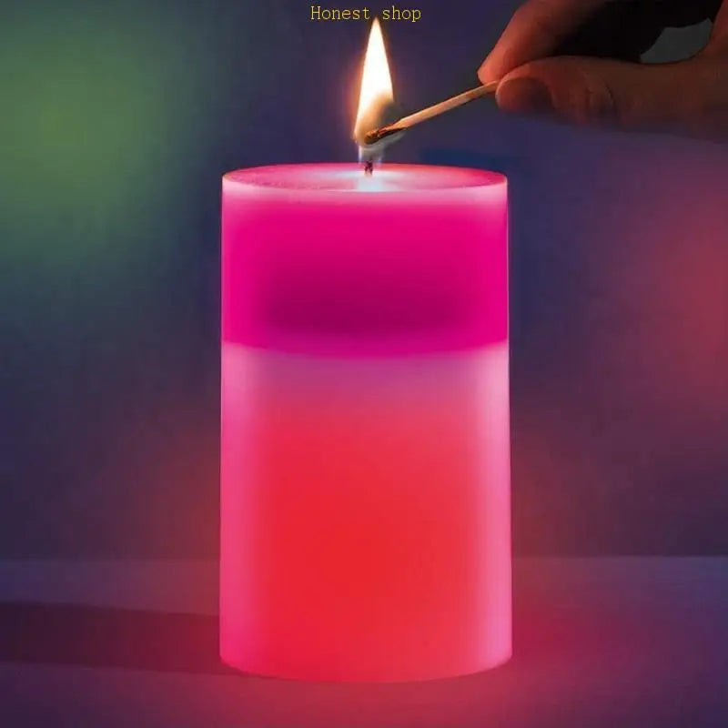 C9GA for Creative LED Color Changing Real Wax Wick Pillar Candles for Living Room Bedroom Bathroom Home Decoration