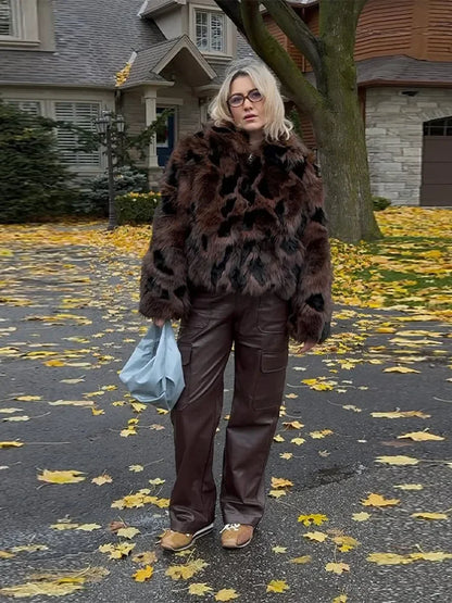 Women's Fur Coat Lapel Panelled Oversized Winter Warm Jacket Autumn Female Long Sleeve Loose Short Tops Chic Lady...