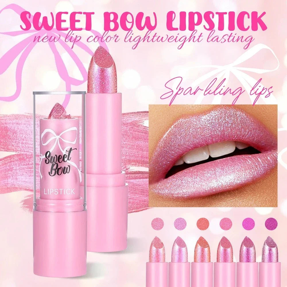 Rose Metallic Lipstick Glitter Lip Glaze Waterproof Long Lasting Moisturize Bright Red Pearlescent Shiny Lipgloss Makeup 6color