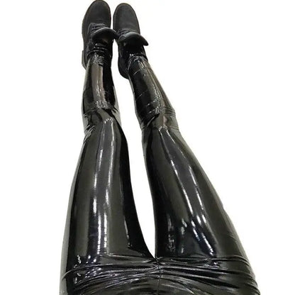 Women Sexy High Waist Leather Pants Flash PU Pencil Leggings Erotic Zip Trousers Lady Butt Lift Skinny Latex Panties