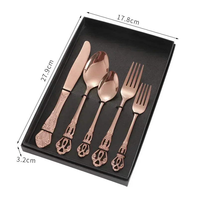 Golden Stainless Steel Cutlery Set Royal European Spoon Fork Complete Tableware Retro Design Dishwasher Safe Elegant...